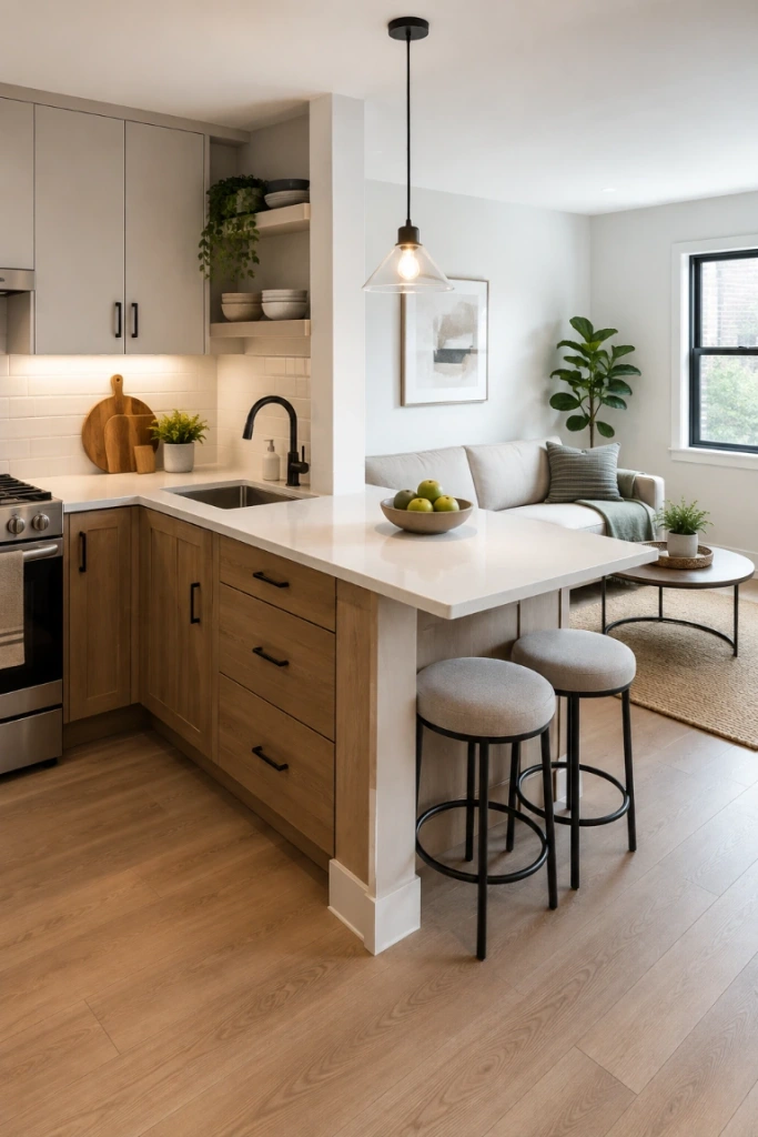 2. Choose a Peninsula for a Smaller Open Kitchen — A peninsula offers many of the benefits of an island but requires less