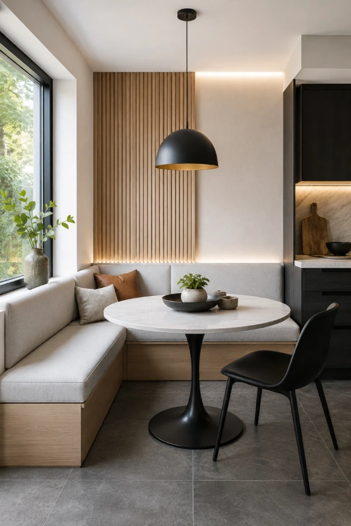 10. Use Modern Materials for a Clean, Updated Look — Modern breakfast nook ideas typically combine simple furniture with one