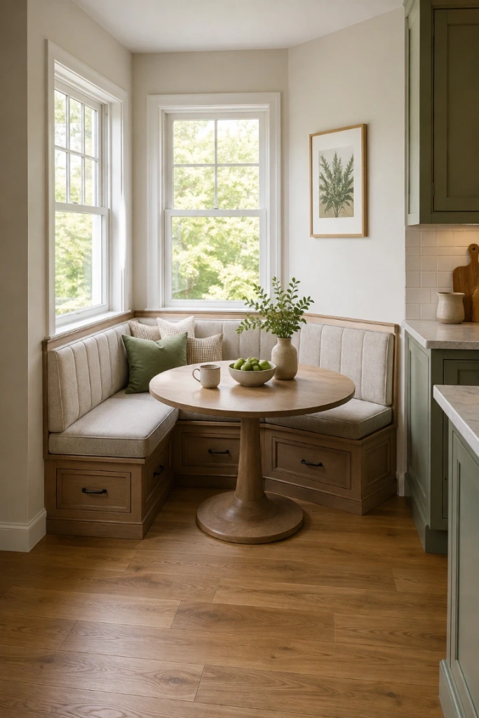 18. Match the Layout to the Size and Shape of the Room — An L-shaped breakfast nook is usually best for corners