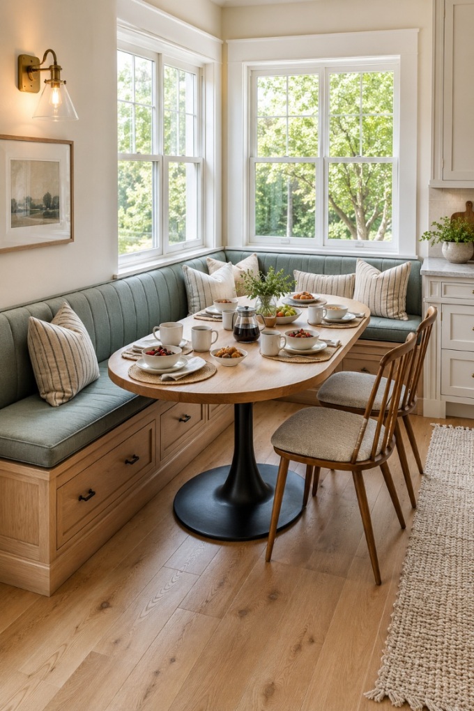 3. Use a Built-In Banquette to Maximize Seating — Built-in breakfast nook ideas are ideal for awkward corners because the