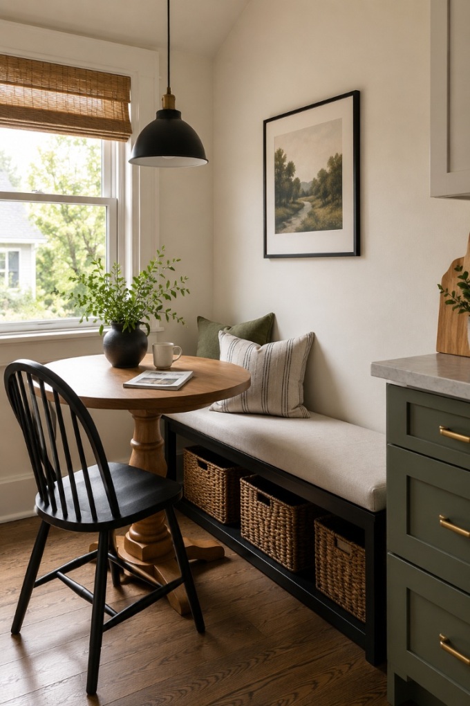 4. Add a Comfortable Bench Without Major Construction — Breakfast nook bench ideas do not have to involve custom carpentry