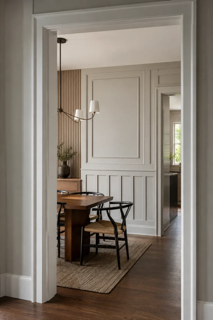 Wall texture with paneling for architectural character featuring picture-frame molding, wall texture, and possible treatments include.