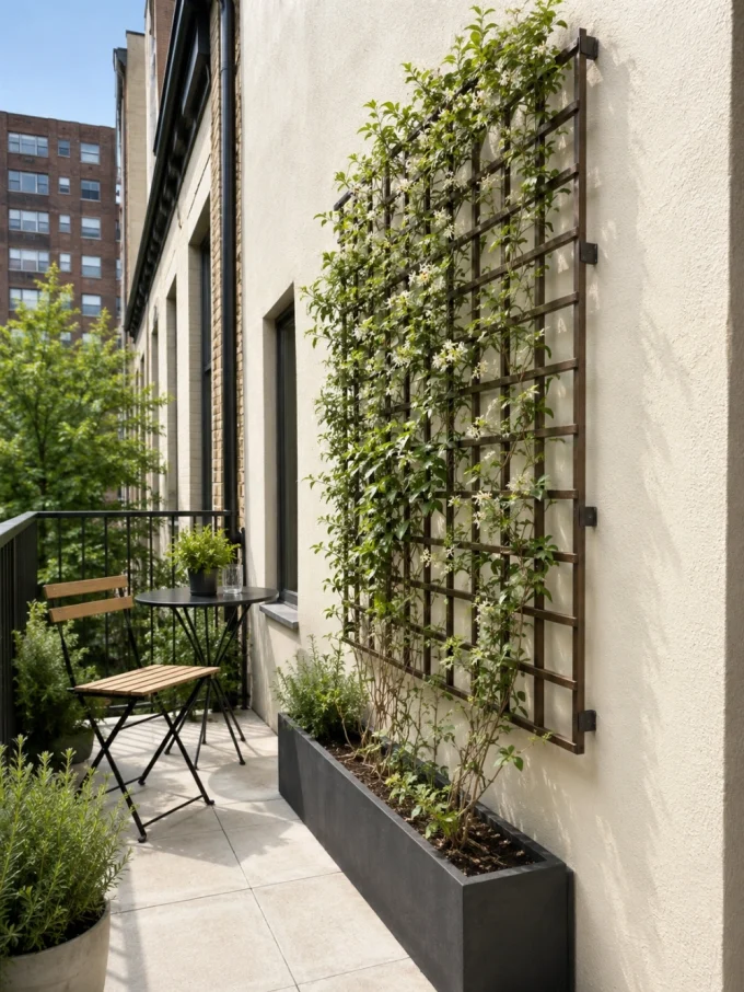 Diy trellis with a wall-mounted trellis for small outdoor spaces featuring best fit, small patios, and narrow gardens.