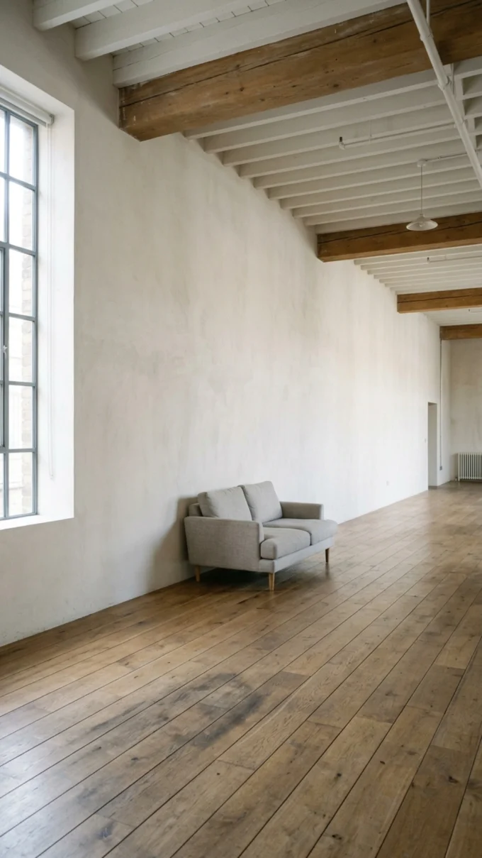 Home decor mistakes to avoid before with buying furniture before measuring the room featuring small sofa against a long wall, door cabinet swings.