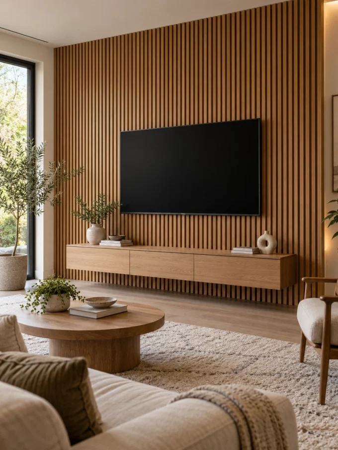 Unique 3d tv wall with 3d slat tv wall.