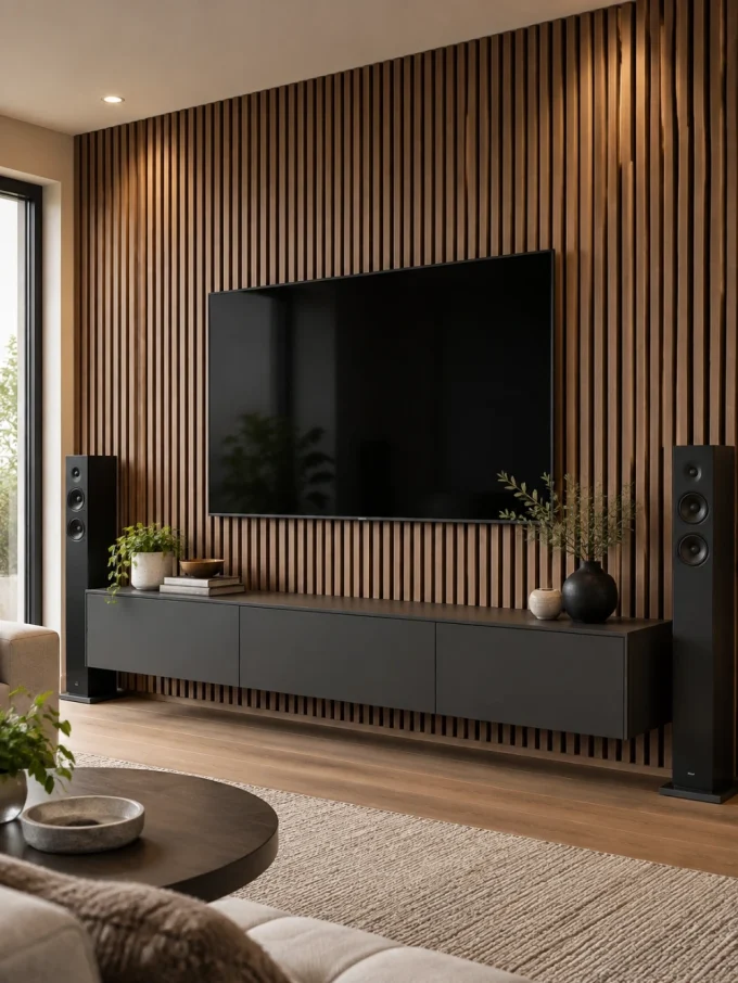 Unique 3d tv wall with acoustic panel tv wall.