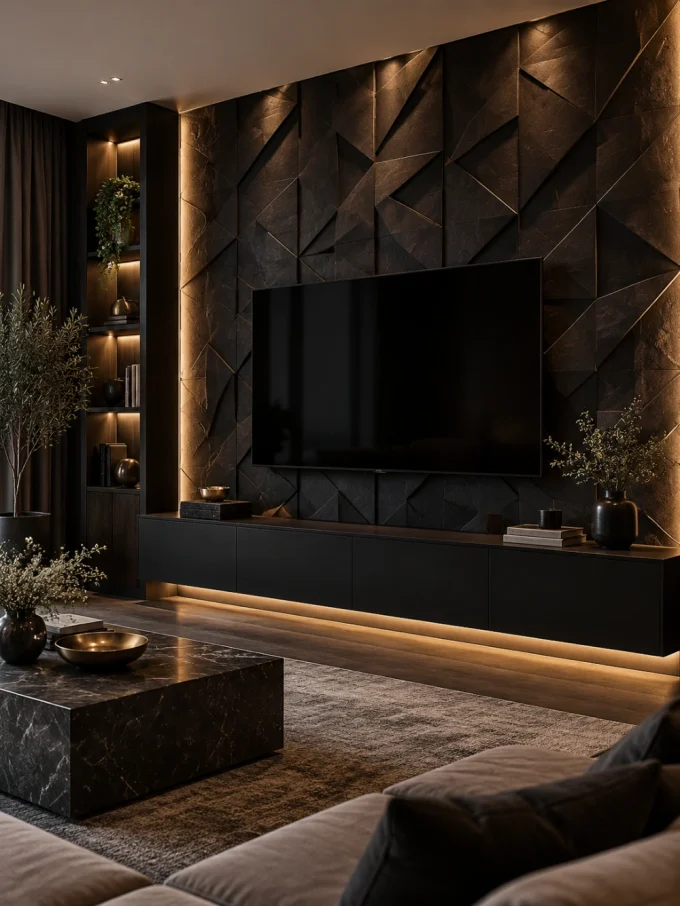 Unique 3d tv wall with dark luxury 3d tv wall.