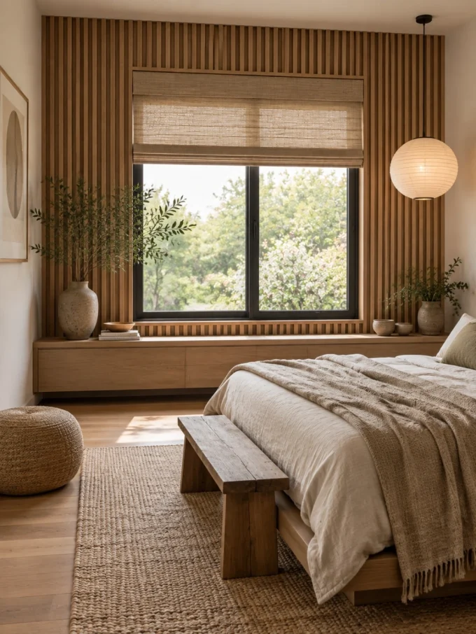Japandi accent wall with window.