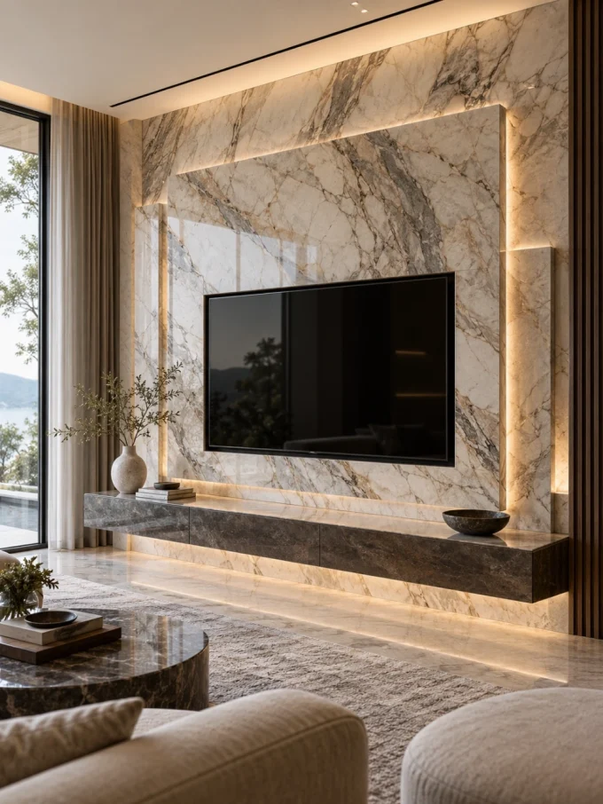 Unique 3d tv wall with 3d tv feature wall.