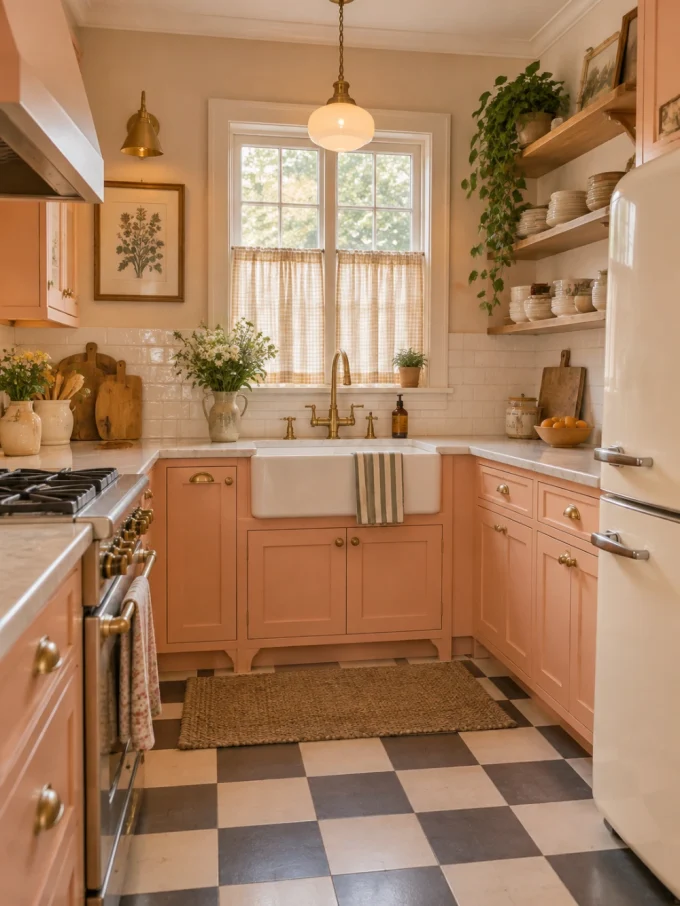 Peach fuzz kitchen with a vintage peach kitchen.