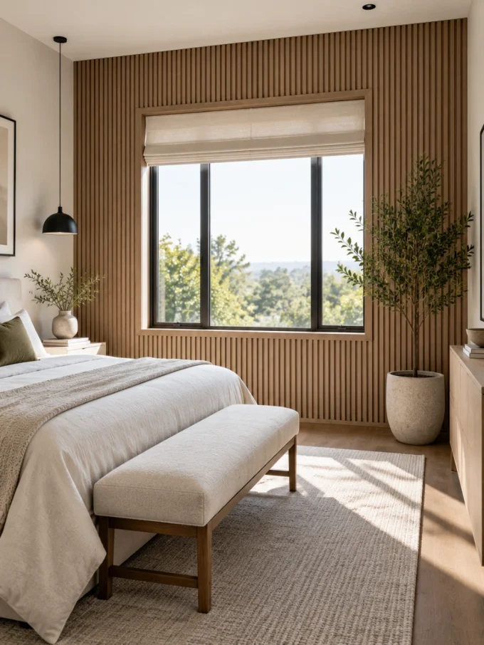 Minimal modern accent wall with window.