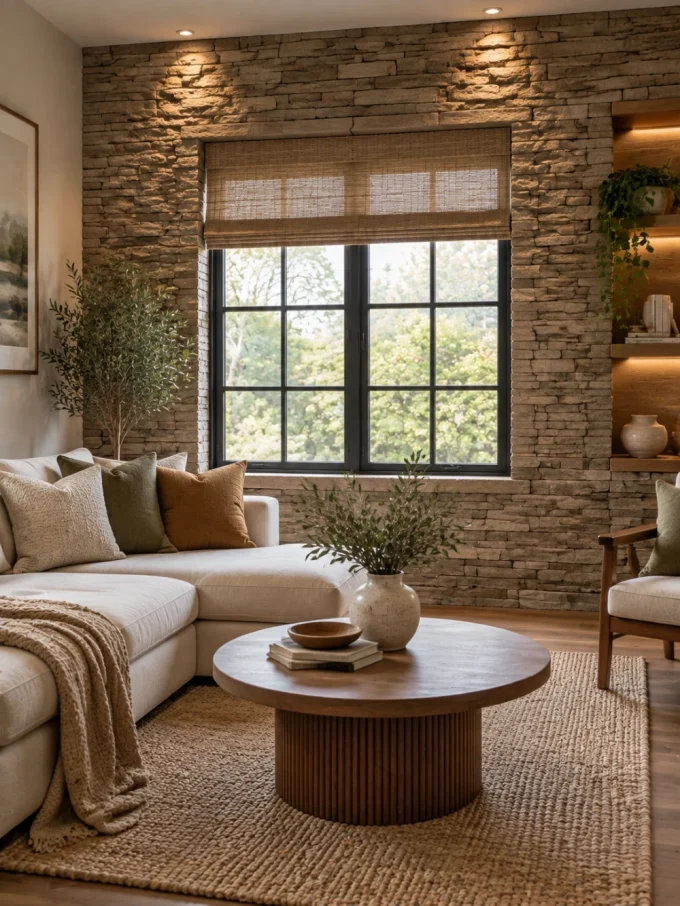 Textured accent wall with window.