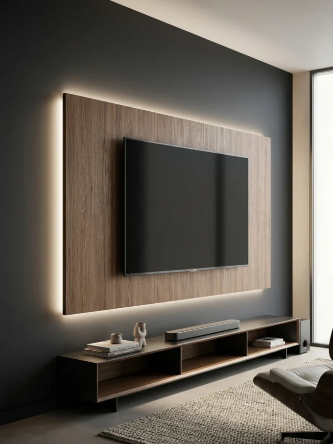 Unique 3d tv wall with floating panel tv wall with led lighting.